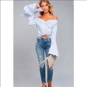 Lulus striped off the shoulder top/blouse
